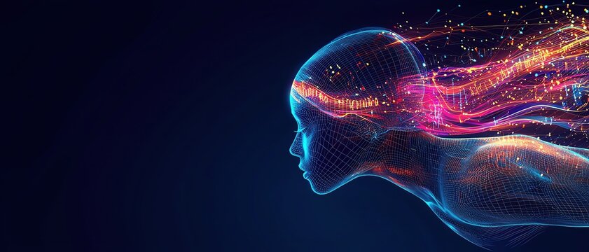 Flowing lines of a swimmer with graphs and data streams, representing performance analytics and the sports business - Powered by Adobe