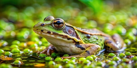 Obraz premium Frog blending into its swamp environment with camouflage , camouflage, nature, wildlife, amphibian