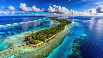 Obraz premium Aerial view of Nikumaroro Atoll surrounded by turquoise waters and coral reefs, Nikumaroro, Atoll