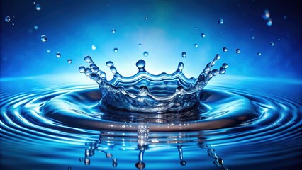 Water liquid splash creating ripples in a vibrant blue background, water, liquid, splash, ripple, wave, blue, background