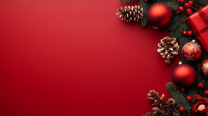 Festive Christmas decorations on a vibrant red background