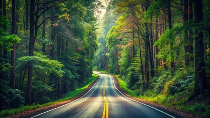 Fototapeta premium Endless road windind through a dense forest, road, endless, forest, trees, nature, pathway, journey, adventure, travel