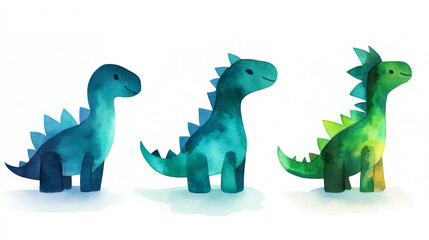 Three cute dinosaurs in shades of blue and green.