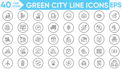 Green city line icons vector and illustrator