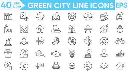 Green city line icons vector and illustrator
