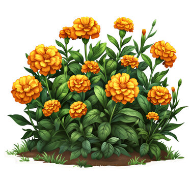orange marigolds blooming green leaves white background clip art preview