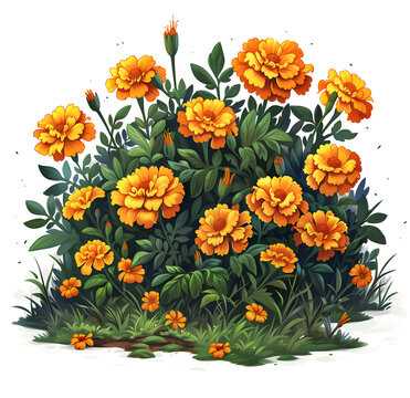orange marigolds blooming green leaves white background clip art preview