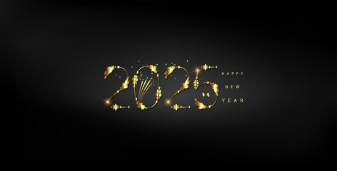 Happy New Year 2025 in elegant gold text on a sleek black background, celebrating a beautiful design for 2025