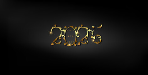 Happy New Year 2025 in elegant gold text on a sleek black background, celebrating a beautiful design for 2025