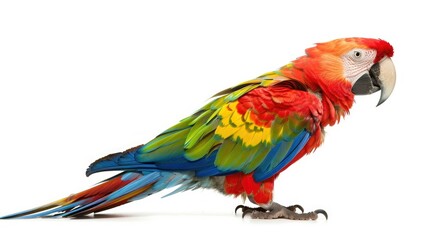 Obraz premium A colorful parrot is standing on a white background