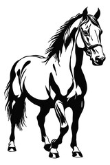 Obraz premium Horse . Black and white animal graphics. Logo design for use in graphics. Print for T-shirts, design for tattoos.