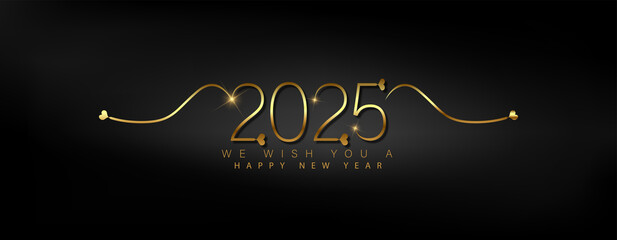 Happy New Year 2025 in elegant gold text on a sleek black background, celebrating a beautiful design for 2025