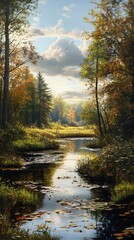 Fototapeta premium Serene Stream in Autumn Forest
