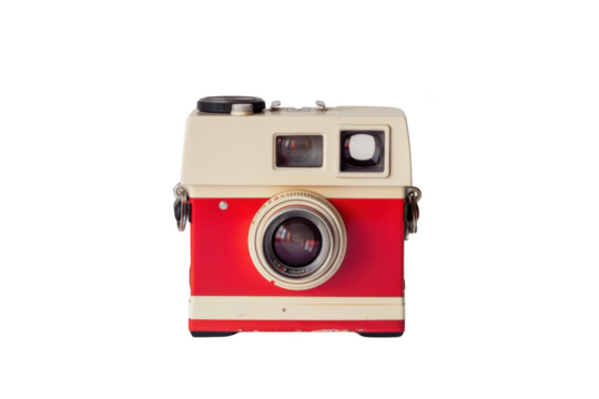 Vintage Red and White Camera with Transparent Lens