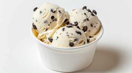 A white plastic container with three scoops of ice cream in it