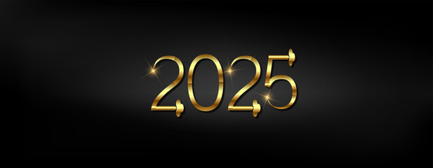 Happy New Year 2025 in elegant gold text on a sleek black background, celebrating a beautiful design for 2025
