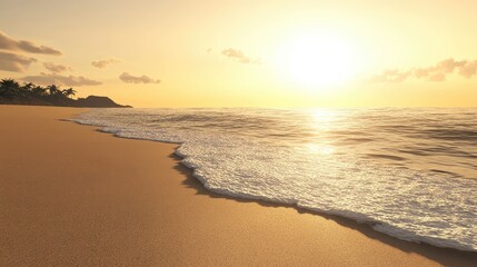 Obraz premium Serene Sandy Beach at Sunrise with Calm Sea