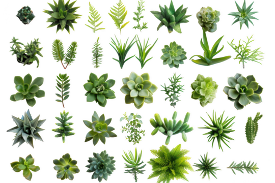 Transparent Succulents and Greenery: A Collection of Isolated Green Plants