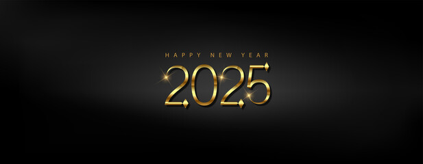 Happy New Year 2025 in elegant gold text on a sleek black background, celebrating a beautiful design for 2025