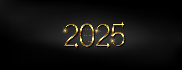 Happy New Year 2025 in elegant gold text on a sleek black background, celebrating a beautiful design for 2025