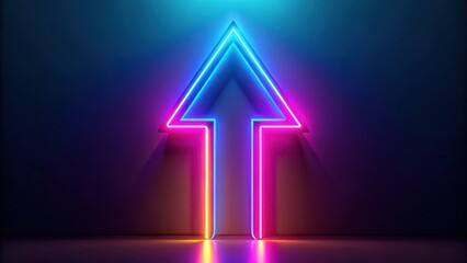Abstract neon arrow ascending in a render, symbolizing technological success and innovation , glowing, colorful, lines