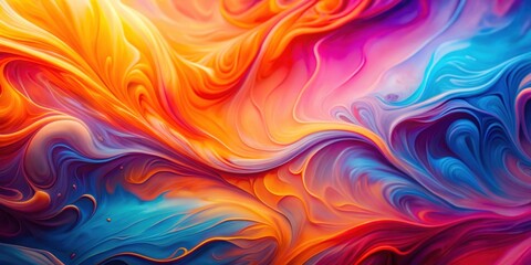 Obraz premium Blurry psychedelic fluid in orange, pink, and blue colors flowing in abstract art background, psychedelic