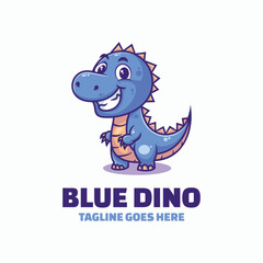 Vector Logo Illustration Blue Dino Mascot Cartoon Style