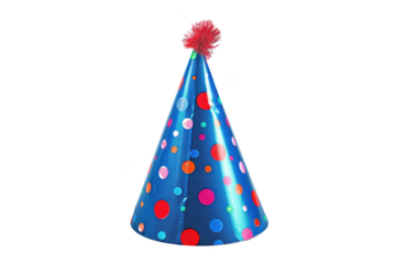 Transparent Blue Party Hat with Polka Dots - Isolated on Black Background