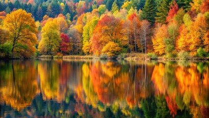 Autumn forest reflected in serene water , nature, fall, reflection, trees, colorful, peaceful, tranquil, foliage