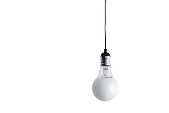 Transparent Light Bulb Hanging from a Black Wire on a Black Background - Powered by Adobe