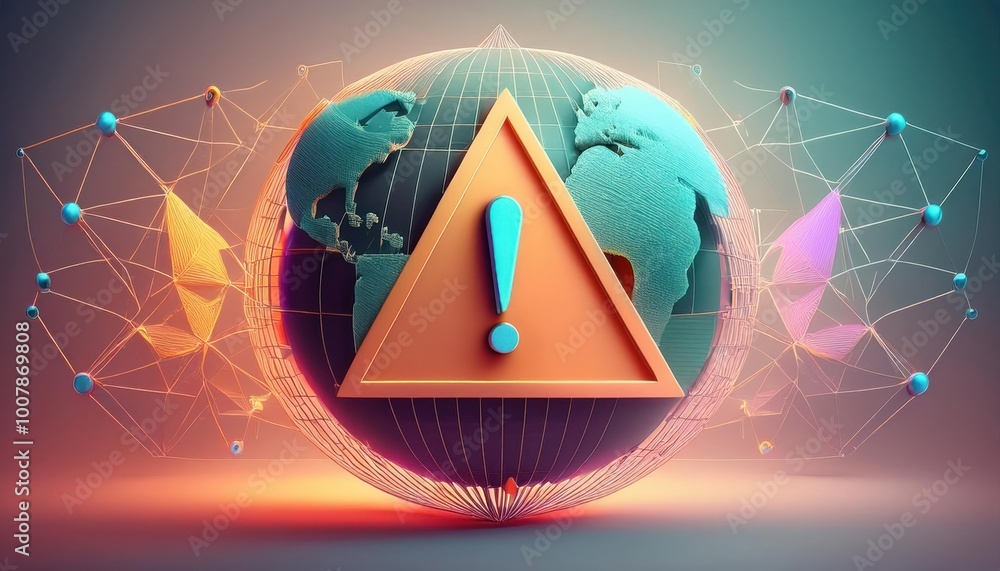 Poster Global Warning   World Globe with Exclamation Mark in Triangle