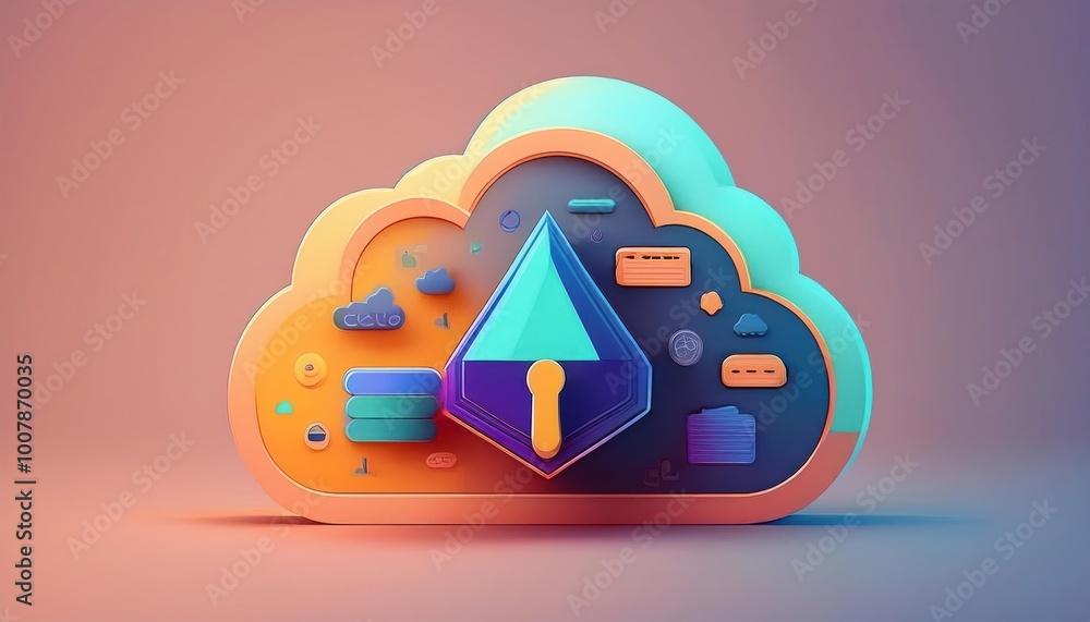 Aufkleber cloud computing security concept with key and cloud symbol