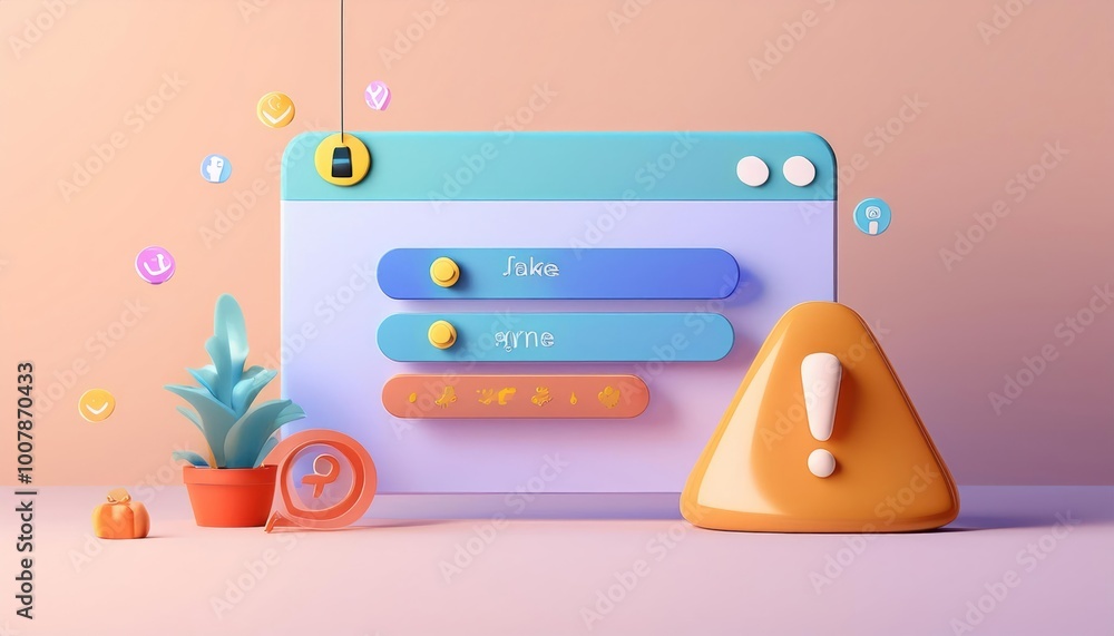 Poster 3d illustration of a user interface with a warning sign
