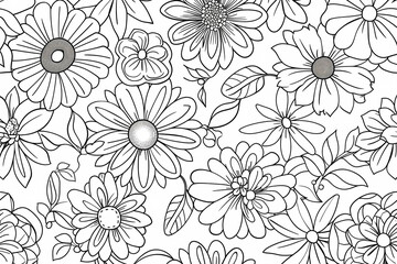 Intricate floral patterns featuring a variety of flowers and leaves, ideal for coloring or design projects.