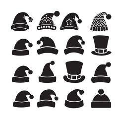 Silhouette of santa claus hat, Christmas santa claus hat vector set