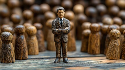 Fototapeta premium Teamwork wooden businessman figures