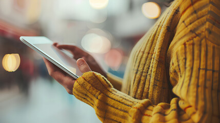 Online shopping concept with hands holding a tablet