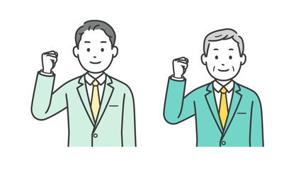 ガッツポーズをするビジネスマンの上半身イラスト
