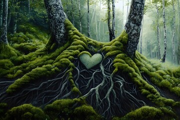 Heart Shaped Stone in a Mossy Forest