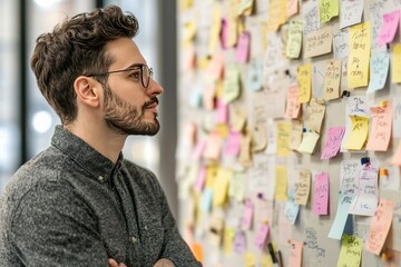 Young entrepreneur leading a brainstorming session, everyone sharing ideas and writing them on a whiteboard