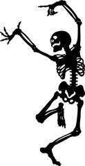Dancing Skeleton black silhouette, detailed vector eps 10 file, one layer, line drawing illustration, Halloween graphic, bones, skull