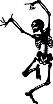 Dancing Skeleton black silhouette, detailed vector eps 10 file, one layer, line drawing illustration, Halloween graphic, bones, skull