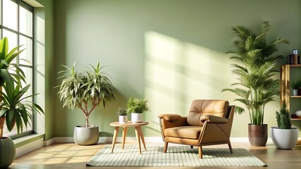 Bright Modern Living Room with Cozy Armchair and Indoor Plants for a Relaxing and Natural Home Environment