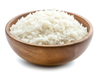 Bowl of steamed white rice with fluffy grains perfectly cooked Isolated on white background