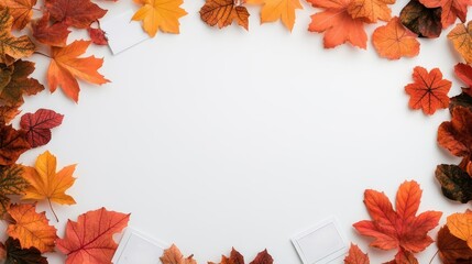 Gratitude-themed Thanksgiving dinner with place cards and autumn leaves on solid white background, single object