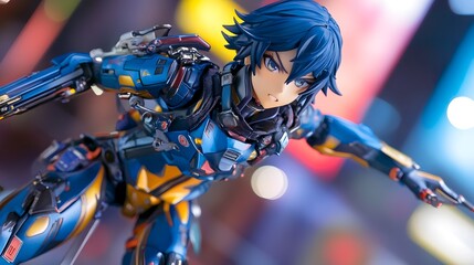 Anime figure in action pose with detailed costume and vibrant colors adjustable joints