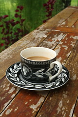 A Mug of Coffee on a Wooden Table