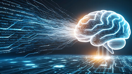 Futuristic Neural Network - AI Brain Integrating Data in a Digital High-Tech Environment