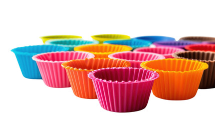 Stackable silicone baking cups on white background