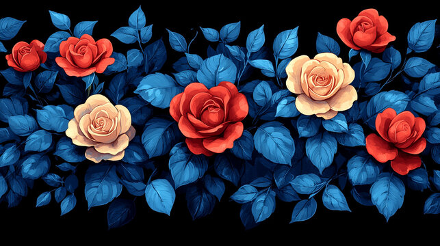 A vibrant floral arrangement featuring red and cream roses against a dark background, perfect for decorative design.